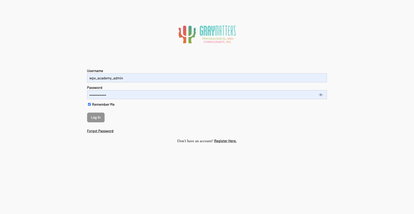 GrayMatters Academy — Login Screen